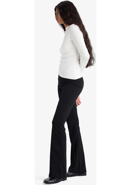Flare Fit Yüksek Bel İspanyol Paça Uzun Krep Pantolon