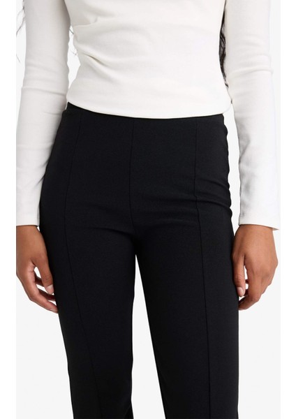 Flare Fit Yüksek Bel İspanyol Paça Uzun Krep Pantolon