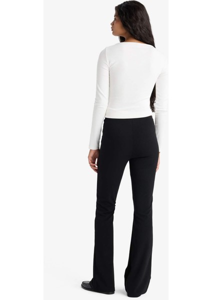 Flare Fit Yüksek Bel İspanyol Paça Uzun Krep Pantolon