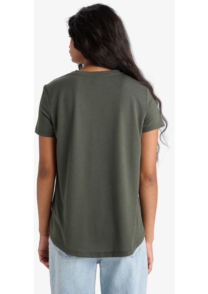 Relax Fit Bisiklet Yaka Baskılı Kısa Kollu Tişört