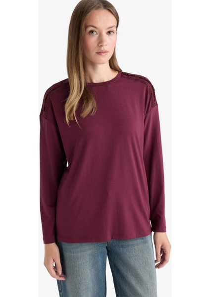 Regular Fit Bisiklet Yaka Uzun Kollu Tişört E9905AX25AU