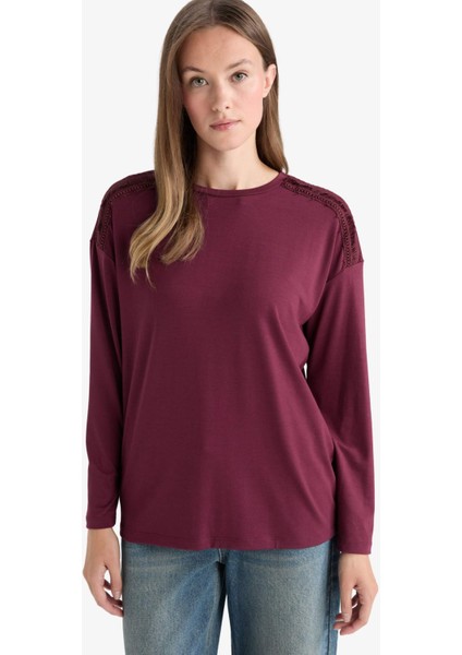 Regular Fit Bisiklet Yaka Uzun Kollu Tişört E9905AX25AU