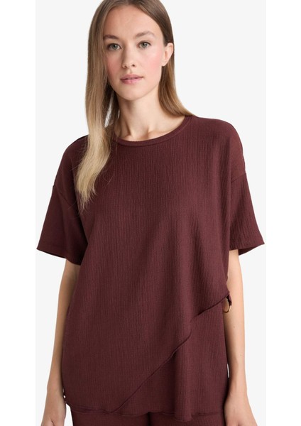 Regular Fit Bisiklet Yaka Bürümcük Kısa Kollu Tişört F6505AX25AU