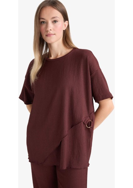 Regular Fit Bisiklet Yaka Bürümcük Kısa Kollu Tişört F6505AX25AU