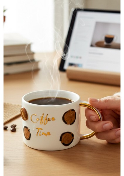 24K Altın Süslemeli Kahve Zamanı - Coffee Timetemalı El Yapımı Seramik Mug fiyatları
