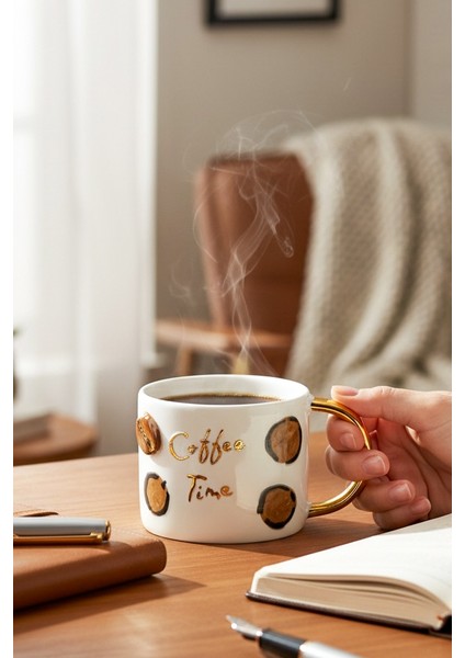 24K Altın Süslemeli Kahve Zamanı - Coffee Timetemalı El Yapımı Seramik Mug fırsatları