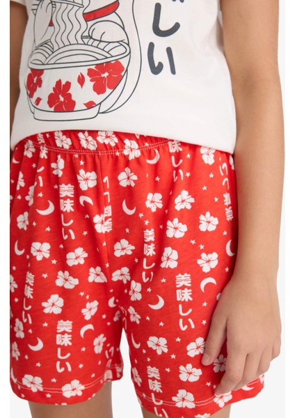 Kız Çocuk Pijama Takımı Baskılı Kısa Kollu Tişört Desenli Şort G0922A825HS
