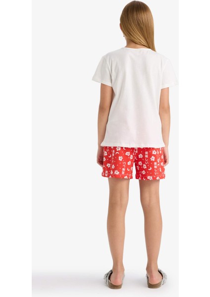 Kız Çocuk Pijama Takımı Baskılı Kısa Kollu Tişört Desenli Şort G0922A825HS