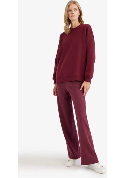 Oversize Geniş Kalıp Bisiklet Yaka Basic Düz Kalın Sweatshirt F9628AX25AU