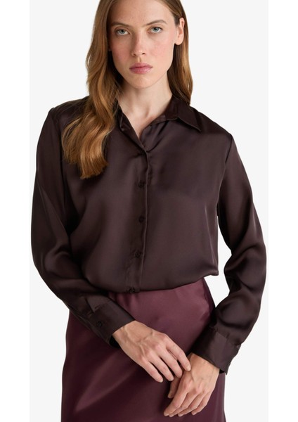 Oversize Geniş Kalıp Saten Uzun Kollu Gömlek