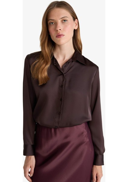 Oversize Geniş Kalıp Saten Uzun Kollu Gömlek