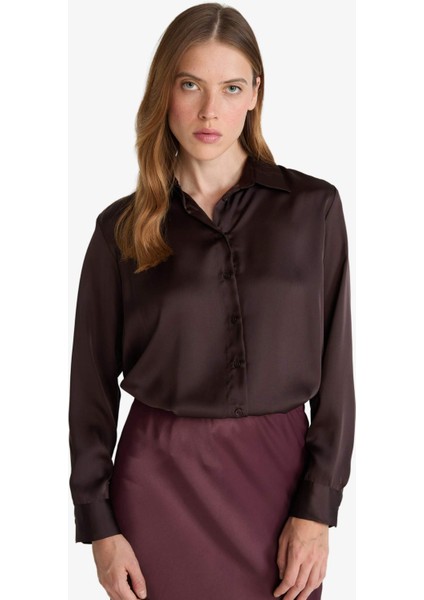 Oversize Geniş Kalıp Saten Uzun Kollu Gömlek