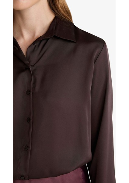 Oversize Geniş Kalıp Saten Uzun Kollu Gömlek