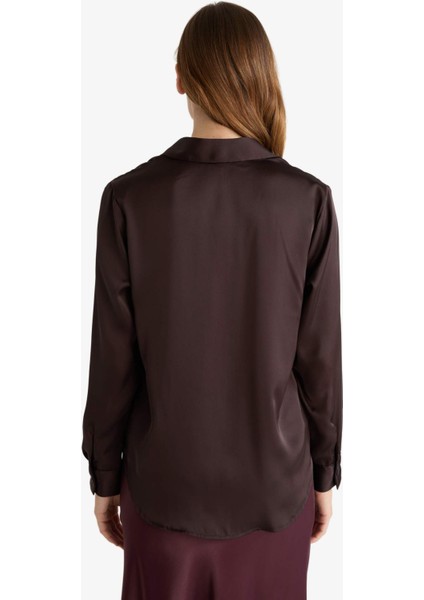 Oversize Geniş Kalıp Saten Uzun Kollu Gömlek