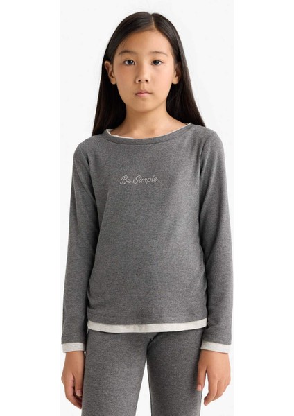 Kız Çocuk 2'li Takım Baskılı Uzun Kollu Tişört Eşofman Altı G0119A825AU