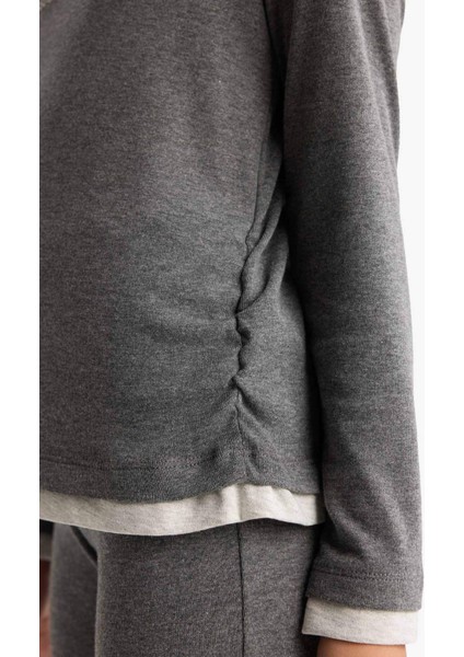 Kız Çocuk 2'li Takım Baskılı Uzun Kollu Tişört Eşofman Altı G0119A825AU