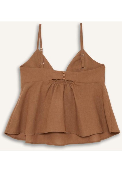 V Yaka Fiyonklu Askılı Bluz G0660AX25SM