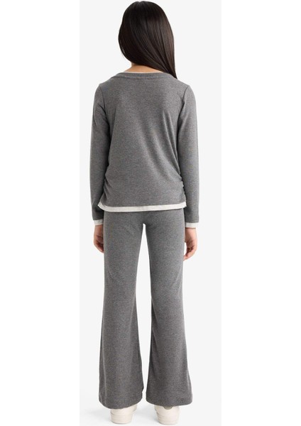 Kız Çocuk 2'li Takım Baskılı Uzun Kollu Tişört Eşofman Altı G0119A825AU