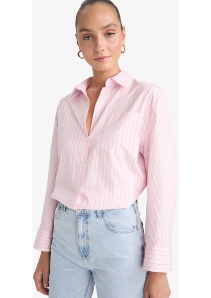 Overshirt Fit Çizgili Poplin Uzun Kollu Gömlek G0982AX25SP