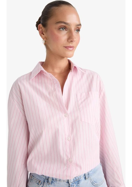 Overshirt Fit Çizgili Poplin Uzun Kollu Gömlek G0982AX25SP