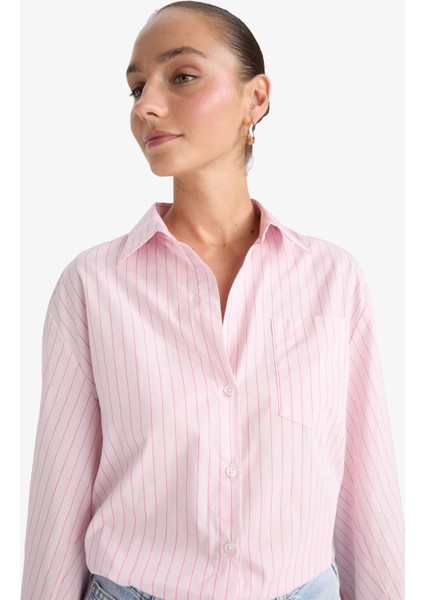 Overshirt Fit Çizgili Poplin Uzun Kollu Gömlek G0982AX25SP
