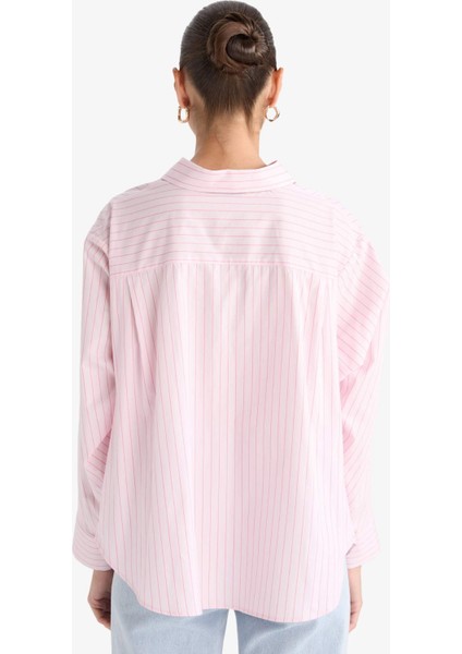 Overshirt Fit Çizgili Poplin Uzun Kollu Gömlek G0982AX25SP