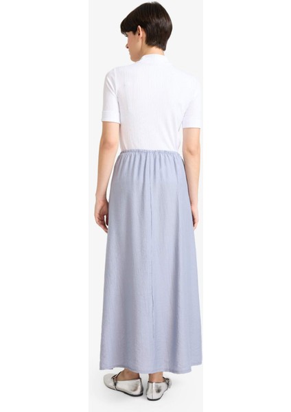 Relax Fit Beli Lastikli Krinkıl Kumaş Midi Etek