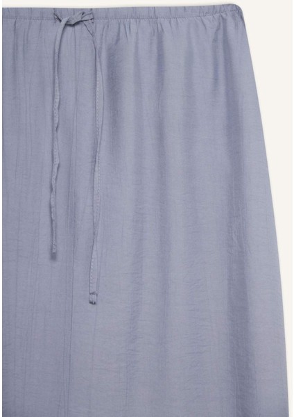 Relax Fit Beli Lastikli Krinkıl Kumaş Midi Etek