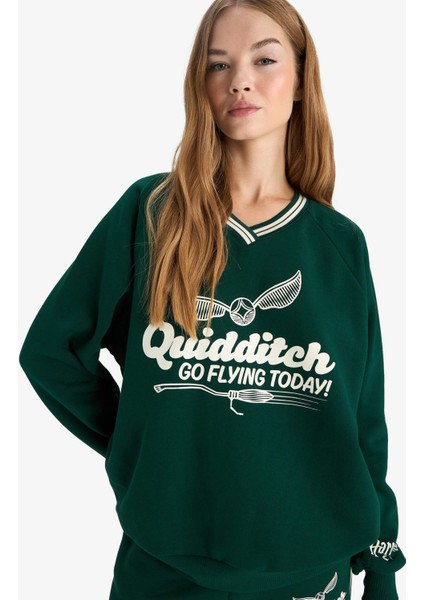 Coool Harry Potter Oversize Geniş Kalıp V Yaka Sweatshirt
