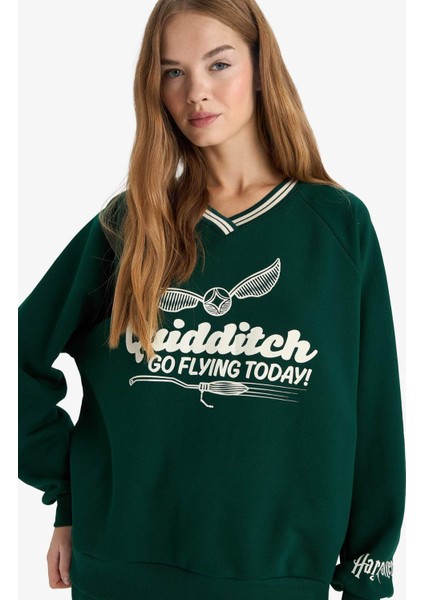 Coool Harry Potter Oversize Geniş Kalıp V Yaka Sweatshirt