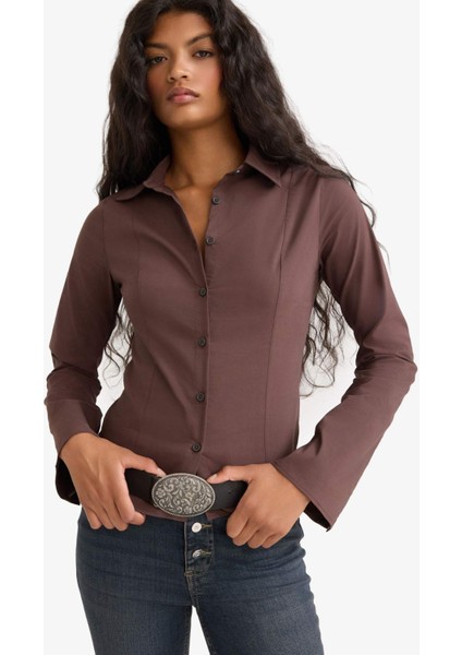 Fitted Poplin Uzun Kollu Gömlek