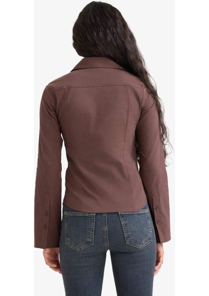 Fitted Poplin Uzun Kollu Gömlek