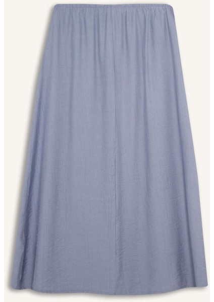 Relax Fit Beli Lastikli Krinkıl Kumaş Midi Etek