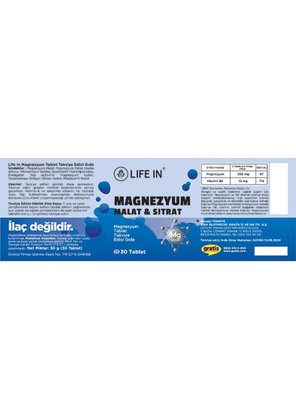 Magnezyum Içeren Takviye Edici Gıda 30 Tablet fiyatları