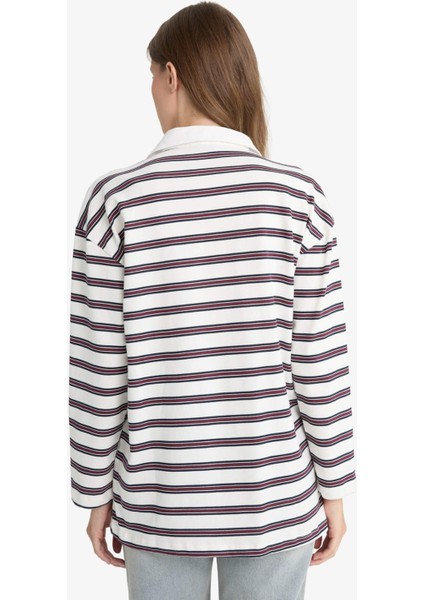 Regular Fit Polo Yaka Çizgili Uzun Kollu Tunik