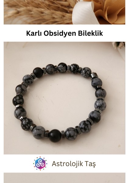 Karlı Obsidyen Doğal Taş Bileklik - Obsidyen Taşı & Hematit fiyatları