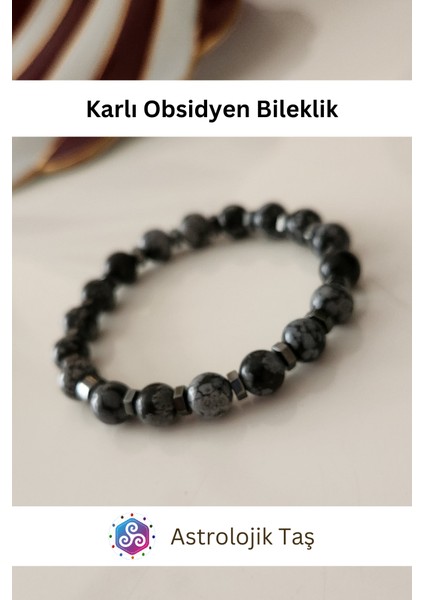 Karlı Obsidyen Doğal Taş Bileklik - Obsidyen Taşı & Hematit fırsatları