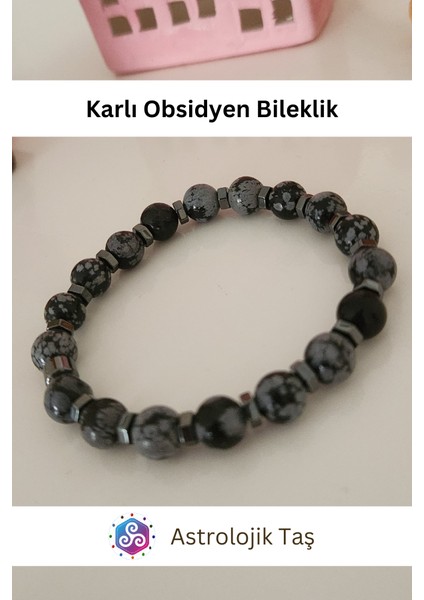 Karlı Obsidyen Doğal Taş Bileklik - Obsidyen Taşı & Hematit indirimleri