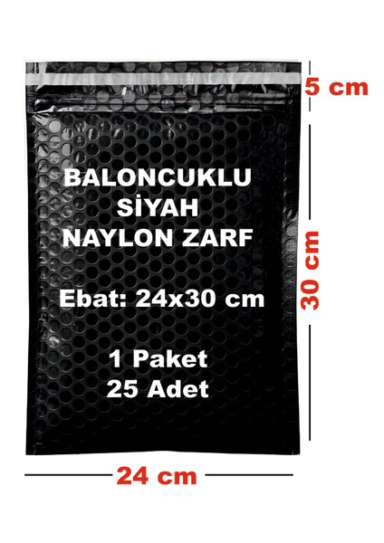 Baloncuklu Siyah Naylon Poşet Zarf 24X30 cm Ebatında 25 Adet
