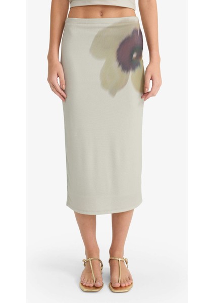 Coool Normal Bel Çiçek Desenli Tül Midi Kalem Etek