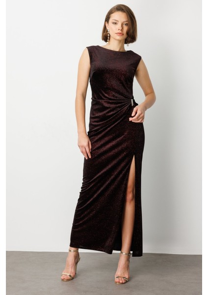 Beli Büzgülü Simli Kolsuz Elbise 4043-26K fiyatları