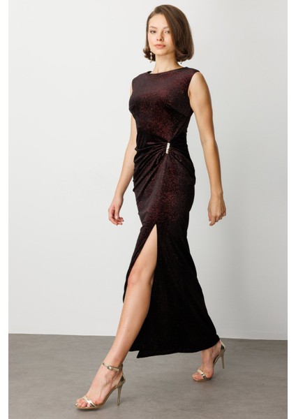 Beli Büzgülü Simli Kolsuz Elbise 4043-26K modelleri