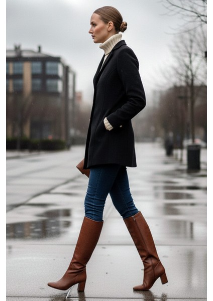 Tasarım Yaka Şık Üç Düğme Kaşe Siyah Kaban indirimleri