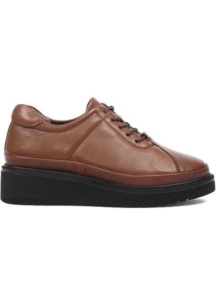 Kadın Ceviz Bağcıklı Dolgu Topuklu Deri Ayakkabı