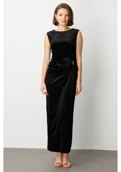 Beli Büzgülü Simli Kolsuz Elbise 4043-26K fiyatları