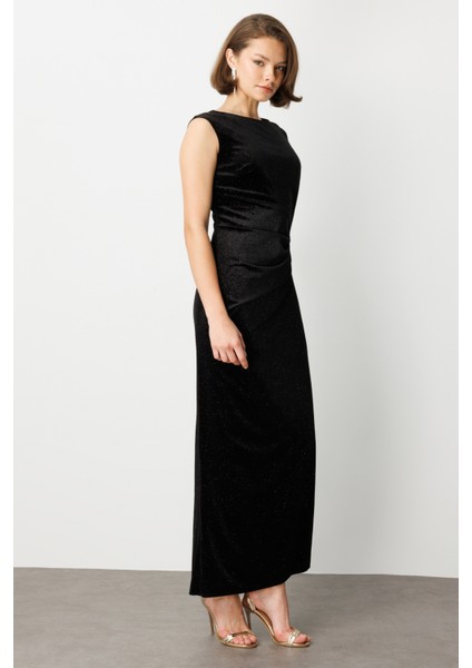 Beli Büzgülü Simli Kolsuz Elbise 4043-26K modelleri