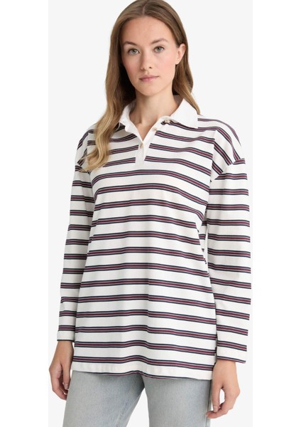 Regular Fit Polo Yaka Çizgili Uzun Kollu Tunik F7338AX25AU