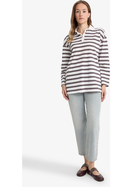 Regular Fit Polo Yaka Çizgili Uzun Kollu Tunik F7338AX25AU