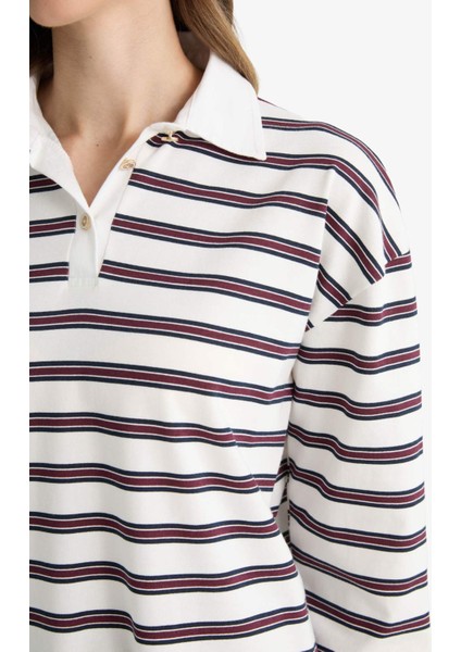 Regular Fit Polo Yaka Çizgili Uzun Kollu Tunik F7338AX25AU