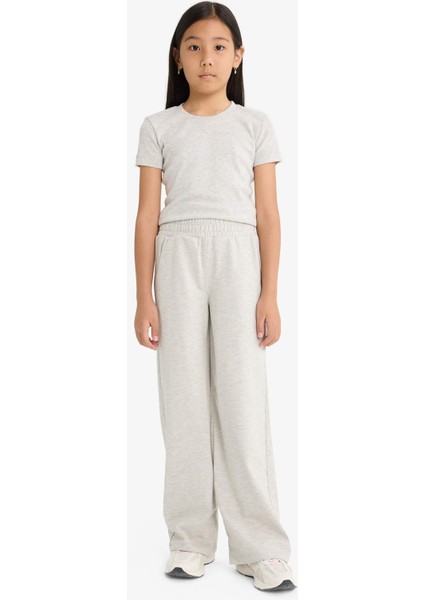 Kız Çocuk Beli Lastikli Wide Leg Geniş Bol Paça Eşofman Altı